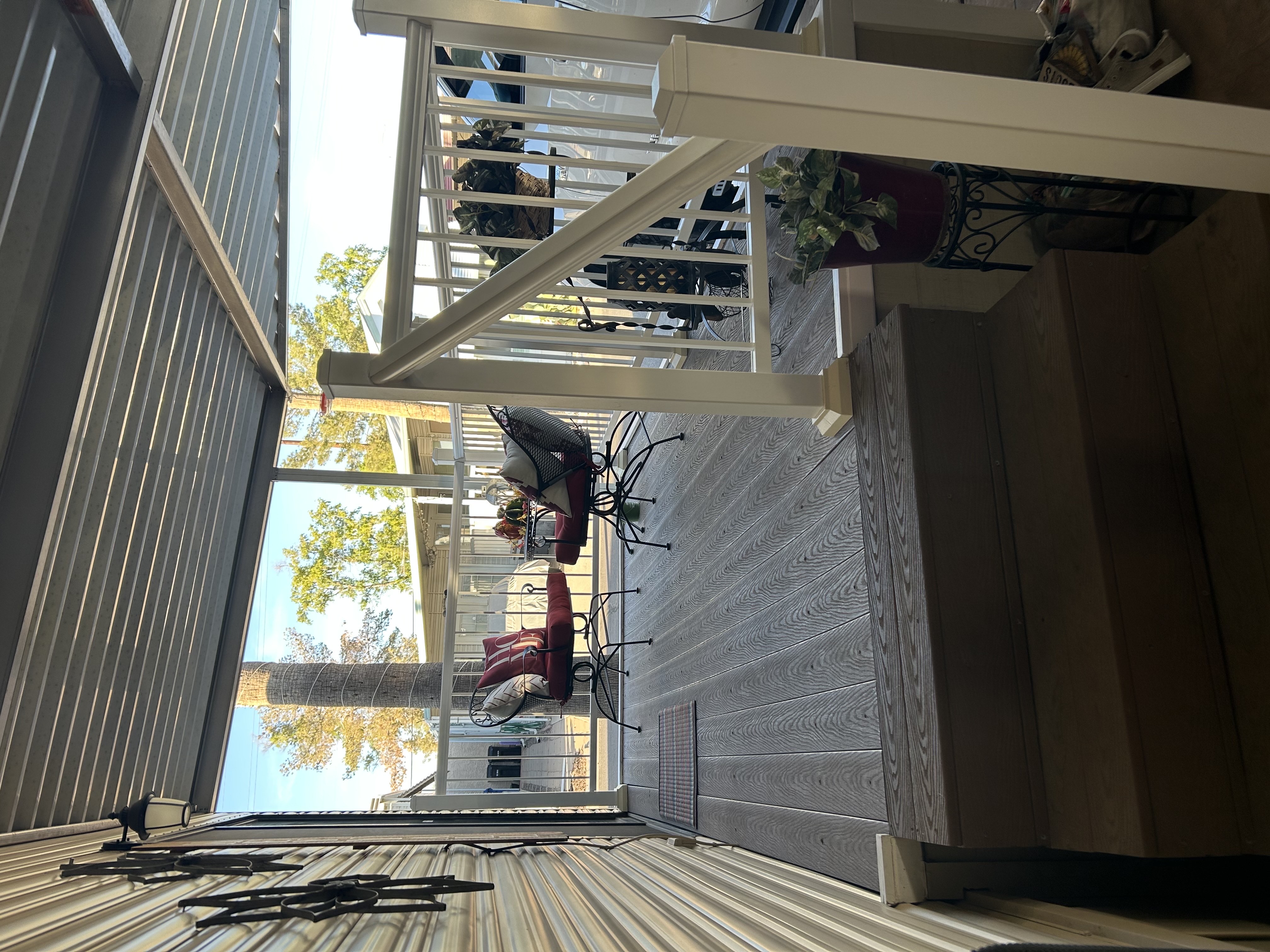 Covered front deck with seating